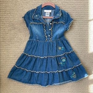 Denim Dress with Embroidered Floral Accents